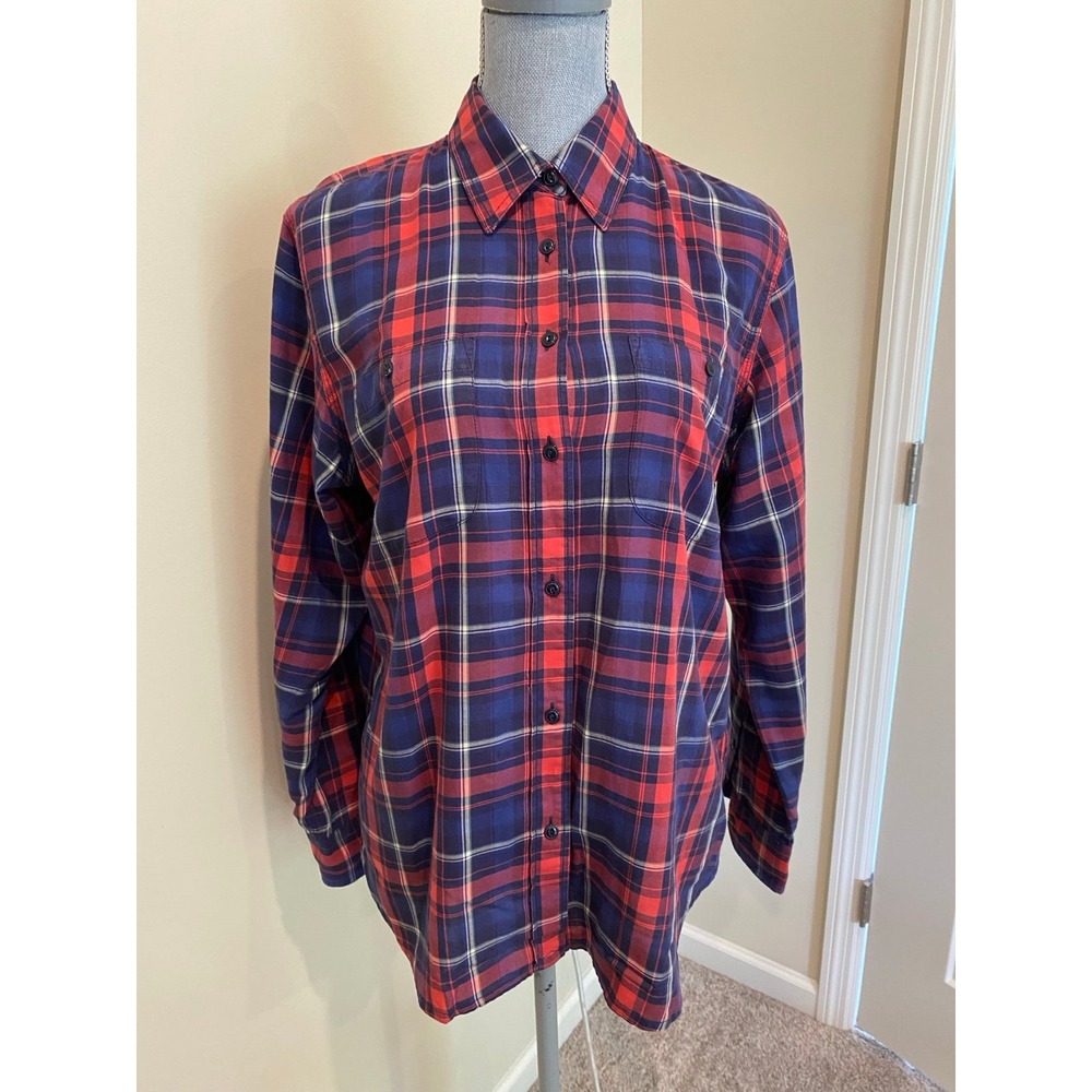 Lauren Jeans Ralph Lauren Red White Blue Striped Plaid Button Up Shirt Large s61